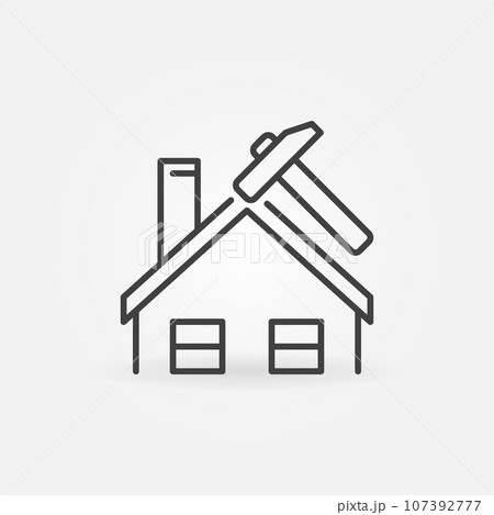 Roof Repair vector House with Hammer concept linear icon 107392777
