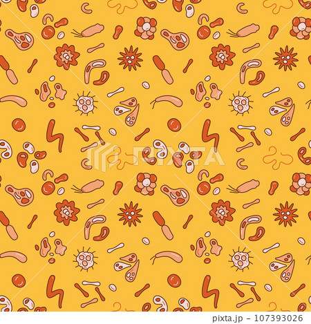 Bacteria and Microbes vector concept yellow modern Seamless Pattern Bacteria and Microbes vector concept yellow modern Seamless Pattern 107393026