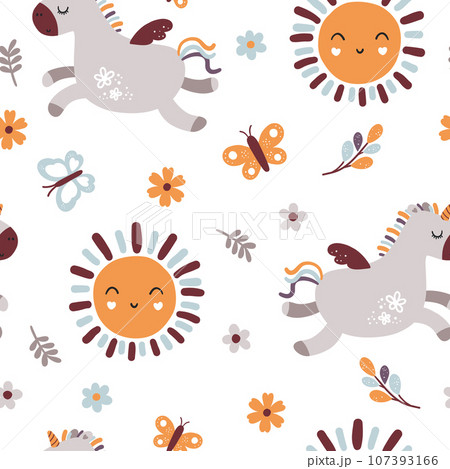 Cute baby seamless pattern with unicorns. 107393166