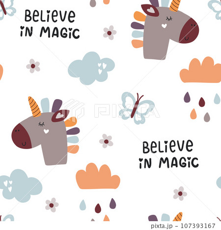Cute baby seamless pattern with unicorns. 107393167
