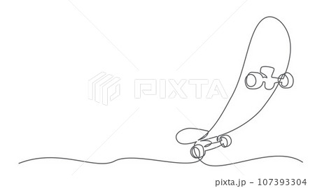 Skateboard One line drawing isolated on white background 107393304