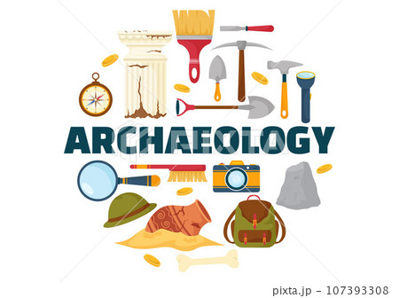 Archeology Vector Illustration with Archaeological Excavation of ancient Ruins, Artifacts and Dinosaurs Fossil in Flat Cartoon Hand Drawn Templates Archeology Vector Illustration with Archaeological Excavation of ancient Ruins, Artifacts and Dinosaurs Fossil in Flat Cartoon Hand Drawn Templates 107393308