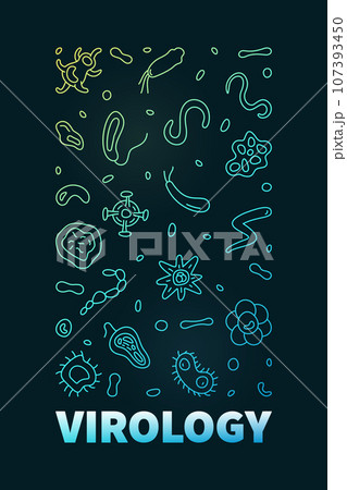 Virology concept Science and Virus outline colored vertical banner - vector illustration 107393450
