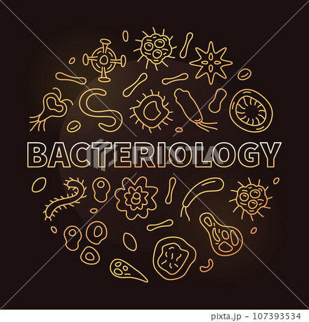 Bacteriology vector Education concept round golden banner in outline style Bacteriology vector Education concept round golden banner in outline style 107393534
