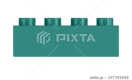 Celadon Green Lego Block Isolated on a White Background. Close Up View of a Plastic Children Game Brick for Constructors, Front View. High Quality 3D Rendering with a Work Path. 8K Ultra HD, 7680x4320 107393898