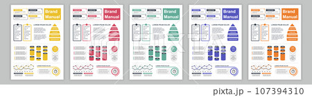 DIN A3 business brand manual templates set. Company identity brochure page with infographic financial data. Marketing research, and commercial offer. Vector layout design for poster, cover, brochure 107394310