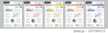 DIN A3 business brand manual templates set. Company identity brochure page with infographic financial data. Marketing research, and commercial offer. Vector layout design for poster, cover, brochure 107394315