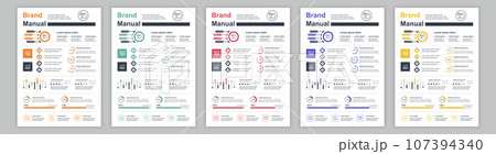 DIN A3 business brand manual templates set. Company identity brochure page with infographic financial data. Marketing research, and commercial offer. Vector layout design for poster, cover, brochure 107394340