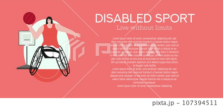 Vector illustration, banner, depicting people with disabilities.A person with disabilities goes in for sports. Vector illustration, banner, depicting people with disabilities.A person with disabilities goes in for sports. 107394511