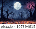 ハロウィンの夜、怪しい世界、満月の夜などの背景素材　生成AI画像 107394615