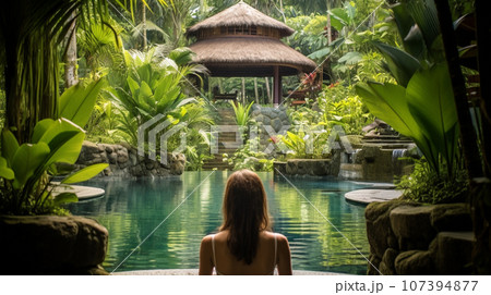 Girl in a forest spa hotel 107394877