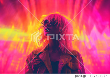 Neon girl portrait.  107395057