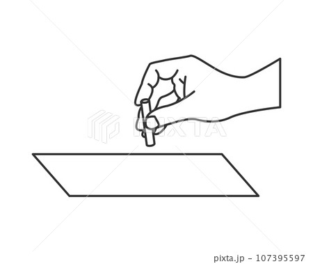 印鑑を紙に押すイラスト　印鑑を持つ手　シンプルイラスト 107395597