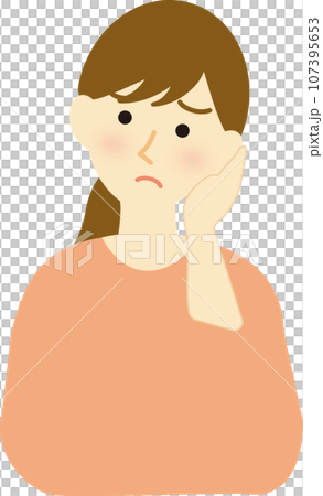 Upper body of a woman with a troubled face and eyebrows 107395653