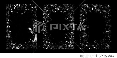 Distressed background overlay with vintage elements such as dirt, scratches, and old paper texture. Flat vector illustration isolated on white background. 107397063