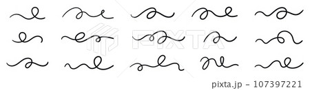 Hand drawn swoosh and underline elements curly and squiggly. Calligraphy or decorative strokes. Flat vector illustration isolated on white background. 107397221