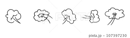 Cartoon poof cloud depicting a burst of smoke, effects like speed, jump, or dust in the air. Flat vector illustration isolated on white background. Cartoon poof cloud depicting a burst of smoke, effects like speed, jump, or dust in the air. Flat vector illustration isolated on white background. 107397230