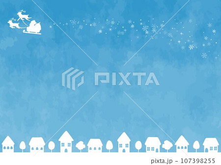 シンプルな町並みとソリに乗ったサンタクロース 107398255