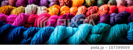 Cozy background wallpaper with the yarn for knitting. Generative AI Cozy background wallpaper with the yarn for knitting. Generative AI 107399009