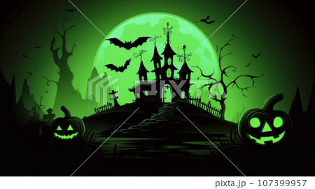 ハロウィーンのかぼちゃと城の背景イラスト　AI画像 107399957