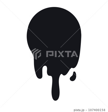Black melt drips. Current paint or blood drop, oil flow, liquid caramel, ink, chocolate sauce splash. Vector illustration 107400158