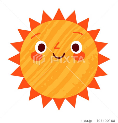 Sun character in cute style, face with a sticker. Sunshine with a smile for kids, doodled in a happy and fun way. Flat vector illustrations isolated in background. Sun character in cute style, face with a sticker. Sunshine with a smile for kids, doodled in a happy and fun way. Flat vector illustrations isolated in background. 107400188