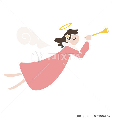 手描きのラッパを吹く天使のイラスト、ベクター 手描きのラッパを吹く天使のイラスト、ベクター 107400873