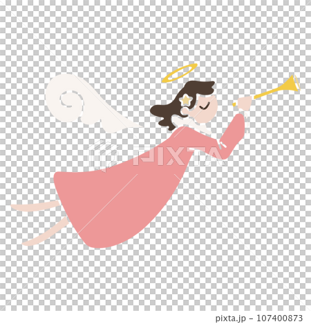 手描きのラッパを吹く天使のイラスト、ベクター 手描きのラッパを吹く天使のイラスト、ベクター 107400873