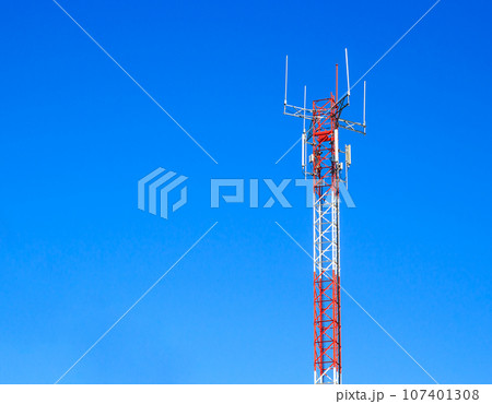 Telecommunication tower with blue sky background 107401308