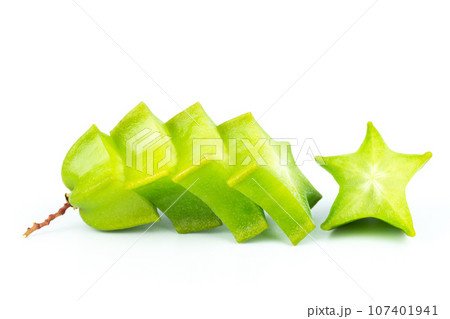 Close up star fruit carambola or star apple ( starfruit ) on white background. Star fruit with healthy food. 107401941
