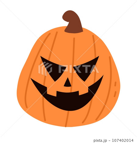 Cute Halloween Pumpkin Set. Smiling cartoon lantern faces. Helloween holiday characters in the shape of pumkin. Flat illustrations isolated on white background. 107402014
