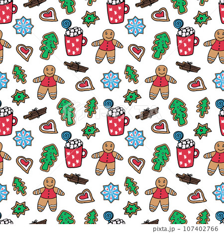 pattern of Christmas sweets on a white background pattern of Christmas sweets on a white background 107402766