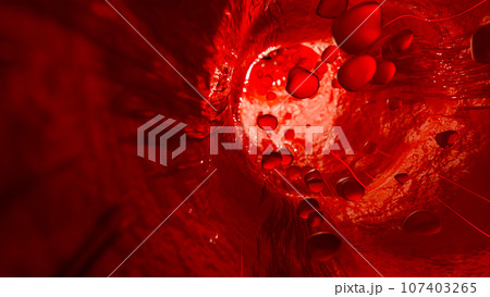 Blood vessels which red objects or molecules move. Science and medicine concept or Abstract background. 107403265