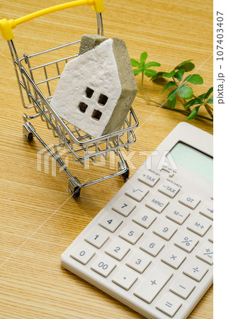 電卓とミニチュアの家 107403407