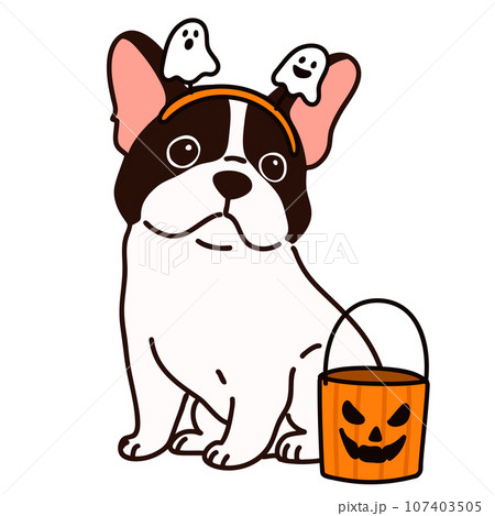 ハロウィン仕様のお座りするフレンチブルドッグ　主線あり 107403505