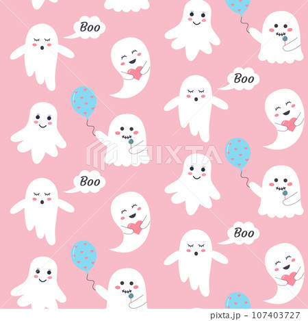 Cute pink halloween ghost seamless pattern. Pastel glamour print for wrapping and textile. 107403727
