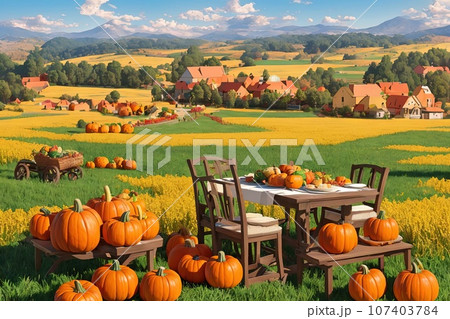 Amidst the golden fields of a bountiful...のイラスト素材 [107403784] - PIXTA