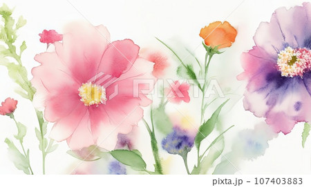 Vibrant Watercolor Flowers Background: A Splash of Nature's Beauty. Generative AI. 107403883