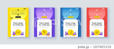 Simple set of Teamwork business, Stats and Thoughts line icons. Poster offer design with phone interface mockup. Include Teamwork process icons. For web, application. Vector Simple set of Teamwork business, Stats and Thoughts line icons. Poster offer design with phone interface mockup. Include Teamwork process icons. For web, application. Vector 107405310