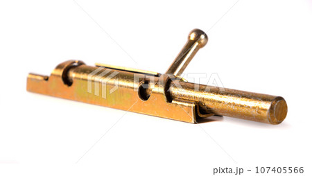 Yellow metal door latch isolated on white background Yellow metal door latch isolated on white background 107405566