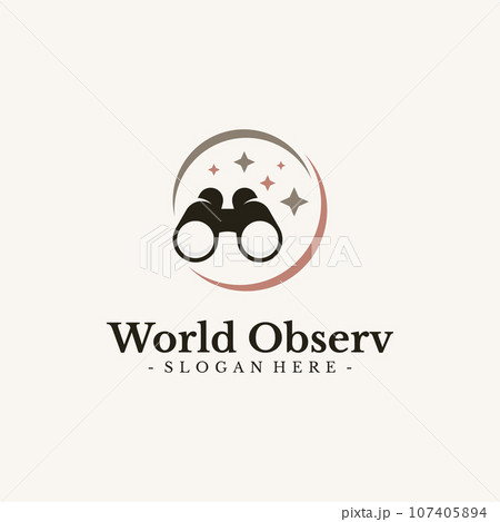 World Mission logo design vector. Globe and binocular symbol template. 107405894