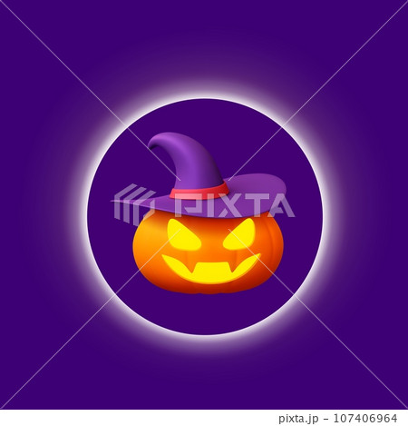 Glowing circle on violet background. Realistic light background for ad or product presentation. Decorative abstract vector backdrop for advertising 107406964