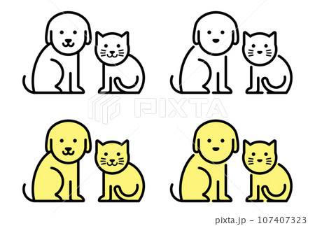 猫と犬の全身、ペットショップマーク。ベクターアイコンイラスト素材セット 猫と犬の全身、ペットショップマーク。ベクターアイコンイラスト素材セット 107407323