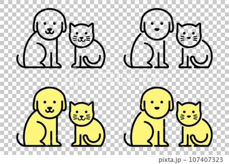 猫と犬の全身、ペットショップマーク。ベクターアイコンイラスト素材セット 猫と犬の全身、ペットショップマーク。ベクターアイコンイラスト素材セット 107407323