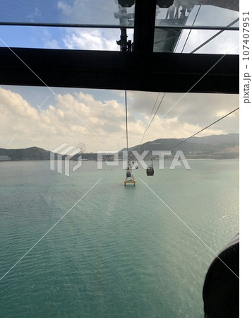 cable car across the river. beautiful view 107407951