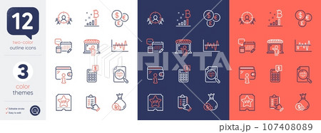 Set of Checklist, Market seller and Analytics chart line icons. Include Account, Stock analysis, Money currency icons. Wallet, Vip ticket, Business targeting web elements. Calculator. Vector Set of Checklist, Market seller and Analytics chart line icons. Include Account, Stock analysis, Money currency icons. Wallet, Vip ticket, Business targeting web elements. Calculator. Vector 107408089