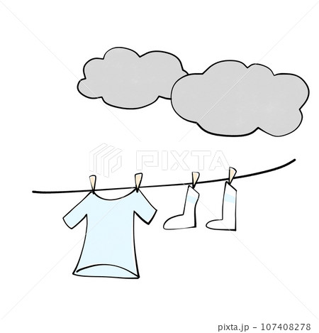 曇りの日に干された洗濯物のイラストのイラスト素材 [107408278] - PIXTA