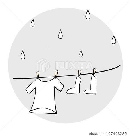 雨の日に干された洗濯物のイラスト 雨の日に干された洗濯物のイラスト 107408286