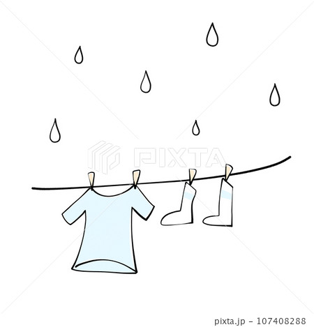 雨の日に干された洗濯物のイラスト 107408288