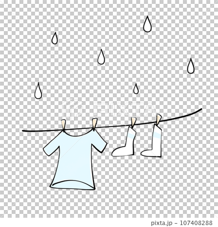 雨の日に干された洗濯物のイラスト 107408288